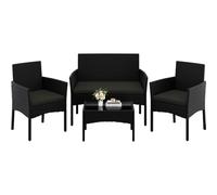Yaheetech Salon de Jardin 4 Personnes en Polyrotin et Métal Ensemble Mobilier d'extérieur 4 Pièces avec Coussin Canapé 2 Places 2 Fauteuils 1 Table Basse pour Balcon Terrasse