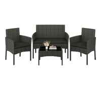Yaheetech Salon de Jardin 4 Personnes en Polyrotin et Métal Ensemble Mobilier d'extérieur 4 Pièces avec Coussin Canapé 2 Places 2 Fauteuils 1 Table Basse pour Balcon Terrasse