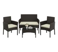 Yaheetech Salon de Jardin 4 Personnes en Polyrotin et Métal Ensemble Mobilier d'extérieur 4 Pièces avec Coussin Canapé 2 Places 2 Fauteuils 1 Table Basse pour Balcon Terrasse Brun/Beige