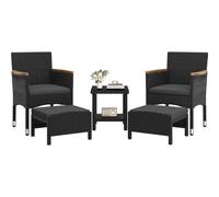 Yaheetech Salon de Jardin 5 Pièces en Résine avec 2 Fauteuils, 2 Repose-Pieds et 1 Table Basse, Ensemble Mobilier de Jardin Tressée avec Coussins pour Terrasse Patio Pelouse Noir/Gris