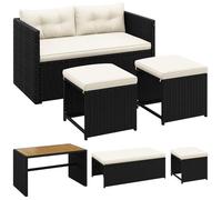 Yaheetech Salon de Jardin en Polyrotin 4 Personnes avec Table à Manger Banquette Convertible Tabourets pour Terrasse Noir/Beige
