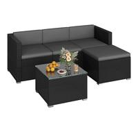 Yaheetech Salon de Jardin Exterieur 4 Personnes en Polyrotin Ensemble Mobilier de Jardin 5 Pièces avec 3 Canapé Modulables 1 Table Basse 1 Ottomane pour Balcon Bistro Patio Terrasse Noir/Gris
