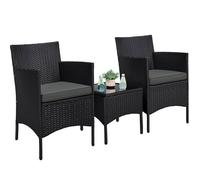 Yaheetech Salon de Jardin Exterieur Ensemble Meubles de Jardin 2 fauteuils et 1 Table en rotin PE imperméable Noir et Marron