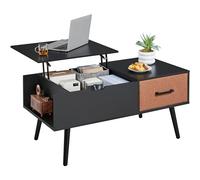 Yaheetech Table Basse à Plateau Relevable, Table de Salon avec Tiroir en Tissu Pliable, Hauteur Réglable avec Compartiment de Rangement Caché pour Salon Bureau Chambre, Noir