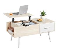 Yaheetech Table Basse à Plateau Relevable, Table de Salon avec Tiroirs Ouverts en Tissu Pliable, Hauteur Réglable avec Compartiment de Rangement Caché pour Salon Bureau Chambre, Bois Clair