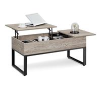 Yaheetech Table Basse Relevable, Table de Salon, 1 Plateau Relevable 1 Plateau Extensible, 2 Compartiements Cachés, en Bois et Structure Métallique 104,5 x 50 x 49cm Désign Industriel Gris
