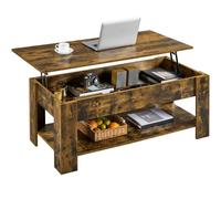 Yaheetech Table Basse Relevable Table de Salon avec Compartiment Caché et Étagère de Rangement Table de Salle à Manger Industrielle pour Salon Chambre 120 x 59 x 49,5 cm Brun Rustique