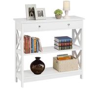 Yaheetech Table Console en Bois MDF Meuble d'Entrée avec 2 Etagère de Rangement Design en Forme X pour Salon Couloir Table d'appoint Blanc 80 × 30 × 80 cm
