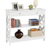 Yaheetech Table Console, Table d'Entrée en Bois à 3 Niveau avec 1 Tiroir, 100 x 30 x 80 cm, Pied en Bois Massif, Style Néo-rétro, Blanc, Salon Couloir