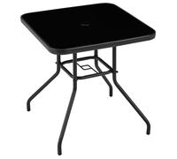 Yaheetech Table de Jardin d'extérieur avec Trou pour Parasol Table d'Appoint Carrée en Verre et Cadre en Métal, Noir