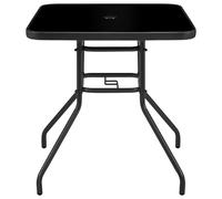 Yaheetech Table de Jardin Ronde en Verre et métal avec Trou pour Parasol Table Basse Facile d'entretien Résistant aux intempéries 70 cm x 70 cm Noir