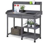 Yaheetech Table de Préparation pour Semis en Bois Plan de Travail avec Tiroirs Amovibles et Etagères de Rangement en Bois Gris