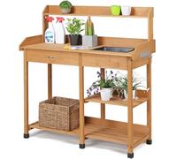Yaheetech Table de Préparation pour Semis en Bois Plan de Travail avec Tiroirs Amovibles et Etagères de Rangement Couleur du Bois