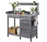 Yaheetech Table de Rempotage Table Jardinage avec Tiroirs Crochet et Armoires de Rangement Surface Métallique Galvanisé pour Balcon/Terrace/Jardin Gris
