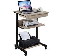 Yaheetech Table Informatique Bureau d'Ordinateur Portable Roulant Poste de Travail 56 x 51 x 79 cm Gris avec 1 Tiroir et 2 Etagères Gris