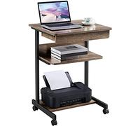 Yaheetech Table Informatique Bureau d'Ordinateur Portable Roulant Poste de Travail 56 x 51 x 79 cm Gris avec 1 Tiroir et 2 Etagères Bois de Taupe