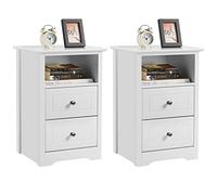 Yaheetech Tables de Chevet Lot de 2, Table de Nuit en Bois, 2 Tiroirs, 1 Compartiment, Tables d'Appoint, Chambre Salon Bureau Blanc