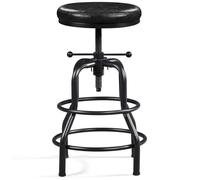 Yaheetech Tabouret de Bar en Similicuir Tabouret Haut Rond Réglable en Hauteur avec Deux Repose-Pieds Chaise de Cuisine Métal Noir