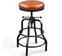 Yaheetech Tabouret de Bar Industriel en Similicuir Tabouret Haut Rond Réglable en Hauteur avec Deux Repose-Pieds Chaise de Cuisine avec Cadre en Métal pour Cuisine Restaurant Bistrot Marron Clair