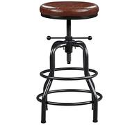 Yaheetech Tabouret de Bar Industriel en Similicuir Tabouret Haut Rond Réglable en Hauteur avec Deux Repose-Pieds Tabouret de Comptoir pour Cuisine Restaurant Design Néo-rétro Marron