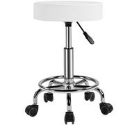 Yaheetech Tabouret de Bureau Hauteur Réglable 51-65 cm avec roulettes Rotation à 360° Tabouret de Travail Rotatif pour Bureau, Salon de Beauté et Massage, Clinique Blanc
