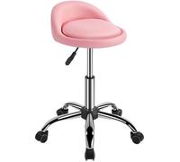 Yaheetech Tabouret de Travail à roulettes Rose Réglable Pivotant Chaise pour Salon Message Siège avec Dossier Bas 46,5 - 61 cm
