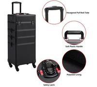 Yaheetech Valise/Trolley à Maquillage 4 en 1 Mallette de Maquillage Professionnelle Détachable Beauty Case Verrouillable Noir