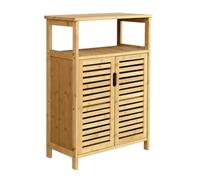 Yajuyi Armoire de Rangement Salle de Bain Meuble Colonne Placard Armoire en Bambou avec Structure Rectangulaire Aérées Rayonnages Ouverts Base Haute Poignée