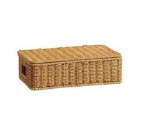 Yajuyi Conteneur de Rangement Bureau Boîte Rangement Rectangulaire Aspect Tressé Imitation Rotin Couvercle Intégré pour Accessoires Adapté Utilisation Table, Beige Clair, 35 X 21 X 11 Cm