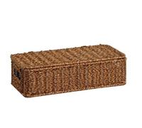 Yajuyi Conteneur de Rangement Bureau Boîte Rangement Rectangulaire Aspect Tressé Imitation Rotin Couvercle Intégré pour Accessoires Adapté Utilisation Table, Beige Clair, 43 X 13,5 X 8 Cm