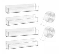 Yajuyi Étagère Murale Acrylique Support Rangement Organisateur Tablette Compacte pour Optimiser la Hauteur et Réduire l'Encombrement Bordures Amovibles pour, Transparent, Lotde4
