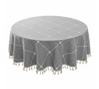 Yajuyi Nappe Imperméable Ronde Couverture de Table en Polyester Jacquard Résistante à l'usure Facile d'entretien Adaptée pour Déjeuner Décoration Intérieure, 260 Cm, Gris - Carreaux Imperméables
