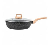 Yajuyi Poêle Antiadhésive Couvercle Transparent Poignée Grain Bois pour Faire Frire Sauter Mijoter s Repas Quotidiens, Poêle À Frire 28cm