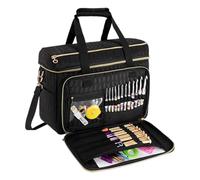 yakermur Sac à tricoter, organiseur compartimenté de grande capacité - Sac de voyage pour tricot, crochet | pour outils, crochets, aiguilles, fils, accessoires pour femmes, mamans, adultes, Noir
