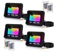 Yakimz 4 projecteurs RVB 10W avec télécommande, projecteur LED extérieur intérieur, 16 couleurs, 5 modes de changement de couleur, fonction mémoire, lumière étanche IP66 pour scène, fête, cour