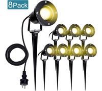 Yakimz 8X Projecteur de jardin 4W LED Lampe de jardin avec piquet de terre Lumière gazon Blanc chaud Étanche IP65 pour extérieur Jardin Étang Paysage