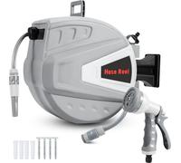 Yakimz Enrouleur de tuyau d'air comprimé Enrouleur de tuyau 20m automatique Enrouleur 8 bar raccord 1/4" avec pistolet d'arrosage multifonctionnel Tuyau d'air comprimé Support de tuyau mural Enrouleur