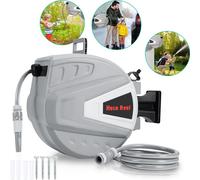 Yakimz Enrouleur de tuyau mural Boîte à tuyau Enrouleur de tuyau avec support mural 3/4" pouce 20m avec 9 modèles de buses de tuyau Tuyau de jardin