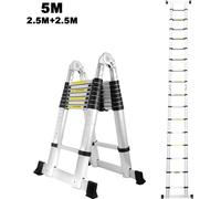 Yakimz Escabeau télescopique Escabeau pliant Stabil Aluminium Escabeau 2,5m+2,5m Argent sans crochet