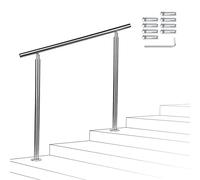 Yakimz Main courante pour escaliers, en acier inoxydable, 180 cm, avec/sans traverses, garde-corps d’angle réglable, barre de maintien extérieure et intérieure pour escaliers, jardin