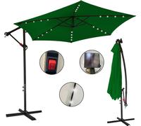 Yakimz Parasol Vert LED Solaire Ø300cm Parapluie de jardin Parasol de marché Manivelle Balcon Alu Inclinable