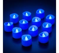 Yakpo Lot de 12 bougies chauffe-plat à LED sans flamme à piles pour décoration de mariage, anniversaire, Halloween, Noël - Bleu