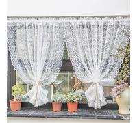 Yaland Rideau brise-bise avec dentelle - Rideau translucide délicat - Pour cuisine - Style maison de campagne - Blanc - 130 x 130 cm