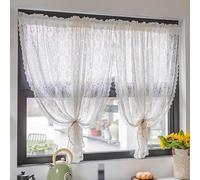 Yaland Rideau brise-bise en jacquard - Style maison de campagne avec motif floral - Aspect dentelle - Avec cordon de serrage - Pour cuisine, salon - 120 x 140 cm (H x l)