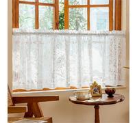 Yaland Rideau brise-bise jacquard avec motif de feuilles délicates perforées avec passe-tringle - Brise-vue - Pour la cuisine - 1 pièce - Blanc - H x l : 60 x 120 cm