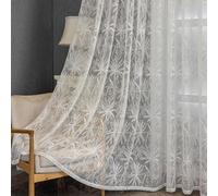 Yaland Rideau brise-bise jacquard avec motif délicat feuilles d'érable - Blanc semi-transparent - Avec passe-tringle - Pour salon et balcon - 1 pièce - H x l : 120 x 80 cm