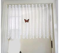 Yaland Rideau brise-bise long jacquard en dentelle - Broderie - Style maison de campagne - Blanc - 110 x 120 cm