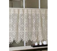 Yaland Rideau brise-bise style bohème - Fait à la main - Avec découpes - Avec pompons - 1 pièce - 58 x 125 cm (H x l)