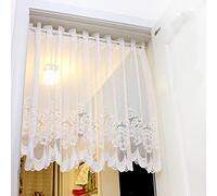 Yaland Rideau brise-bise transparent avec broderie Rideaux courts Style maison de campagne Dentelle vintage Rideaux Blanc (350 x 90 cm) 1 pièce