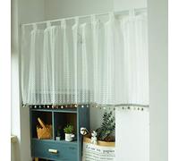 Yaland Rideau brise-bise transparent avec motif élégant - Rideau court - Style maison de campagne - Avec bord à boules - Blanc (l x H 140 x 50 cm)